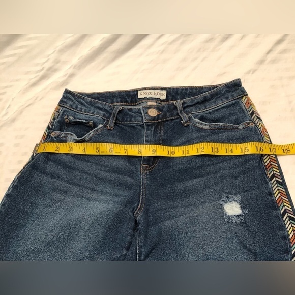 Knox Rose Midrise Straight Leg Blue Cotton Embroidered Side Striped Jeans Size 4 - Picture 12 of 16